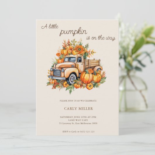 小さなかぼちゃかわいい秋赤ちゃんシャワー 招待状 (スタンド正面)