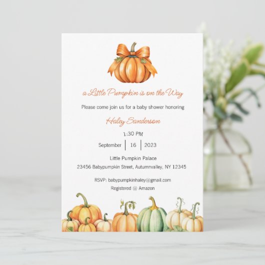 小さなかぼちゃがやってくる お知らせカード 赤ちゃん 招待状 (スタンド正面)