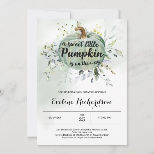 小さなかぼちゃがやってくる グリーン ベイビー 招待状 (正面)