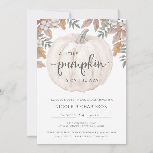 小さなかぼちゃがやってくる！ベイビーシャワーの招待状 招待状 (正面)