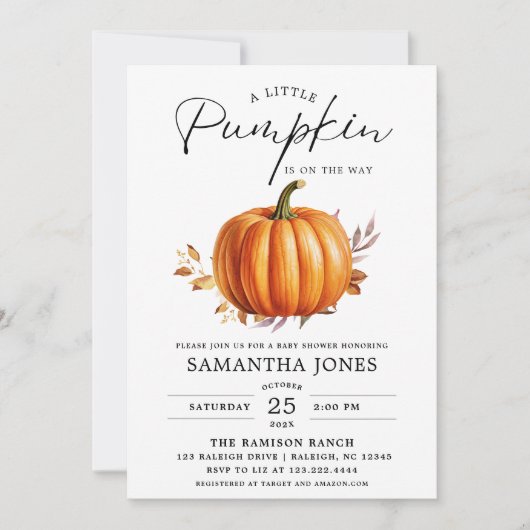 小さなかぼちゃがやってくる 秋のベイビーシャワー 招待状 (正面)