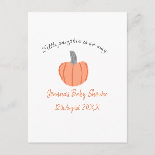 小さなかぼちゃがオレンジ色の灰色の赤ちゃんシャワーAに行く ポストカード (正面)