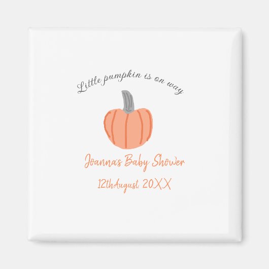 小さなかぼちゃがオレンジ色の灰色の赤ちゃんシャワーAに行く マグネット (正面)
