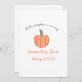 小さなかぼちゃがオレンジ色の灰色の赤ちゃんシャワーAに行く 招待状 (正面/裏面)
