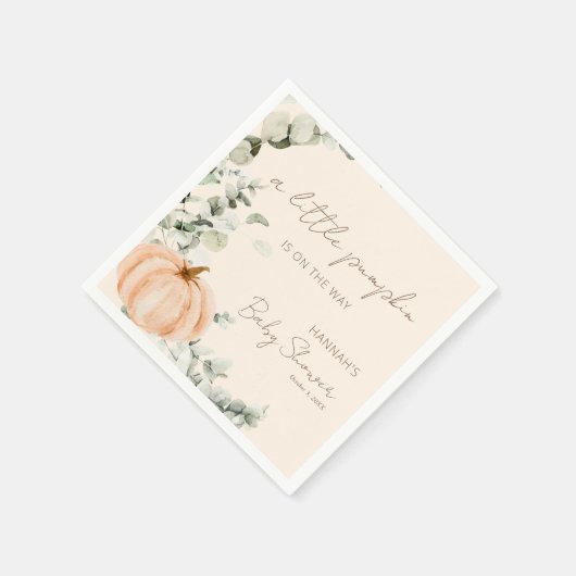 小さなかぼちゃがオレンジ色の赤ちゃんシャワーを浴びる スタンダードカクテルナプキン (角)