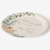 小さなかぼちゃがオレンジ色の赤ちゃんシャワーを浴びる ペーパープレート (アングル)