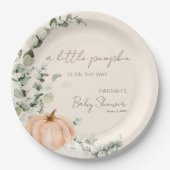 小さなかぼちゃがオレンジ色の赤ちゃんシャワーを浴びる ペーパープレート (正面)