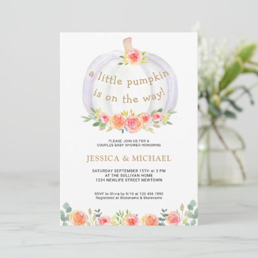 小さなかぼちゃがカップルの赤ちゃんシャワーを途中にある 招待状 (スタンド正面)