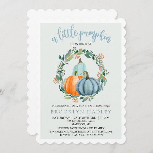 小さなかぼちゃが彼の道のシャワー招待状 招待状 (正面/裏面)