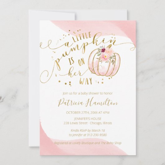 小さなかぼちゃが彼女の方法の女の子の赤ちゃんシャワー 招待状 (正面)