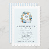 小さなかぼちゃが男の子の赤ちゃんシャワーに向かっている 招待状 (正面/裏面)