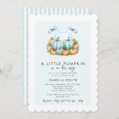 小さなかぼちゃが男の子の赤ちゃんシャワーに向かっている 招待状 (正面/裏面)