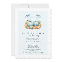 小さなかぼちゃが男の子の赤ちゃんシャワーに向かっている