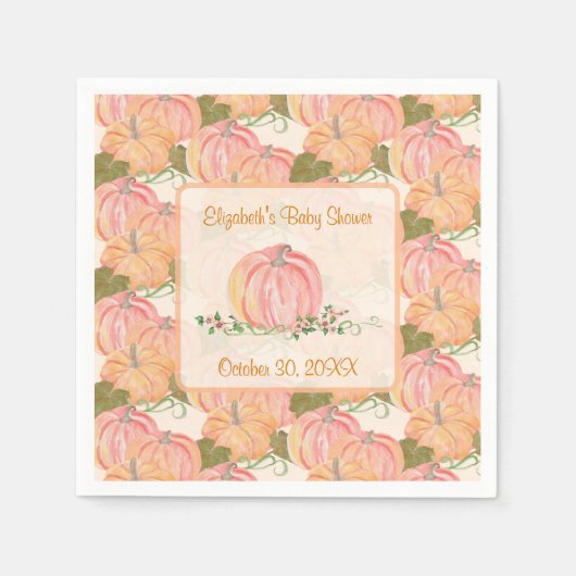 小さなかぼちゃが秋の赤ちゃんシャワーの途中にある スタンダードカクテルナプキン (正面)