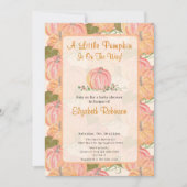 小さなかぼちゃが秋の赤ちゃんシャワーの途中にある 招待状 (正面)