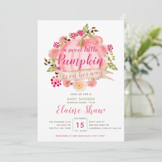 小さなかぼちゃが赤ちゃんシャワーの途中にある 招待状 (スタンド正面)