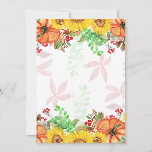 小さなかぼちゃが赤ちゃんシャワーの途中にある 招待状 (裏面)