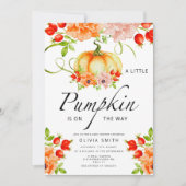 小さなかぼちゃが赤ちゃんシャワーの途中にある 招待状 (正面)