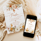 小さなかぼちゃが赤ちゃんシャワーの途中にある 招待状