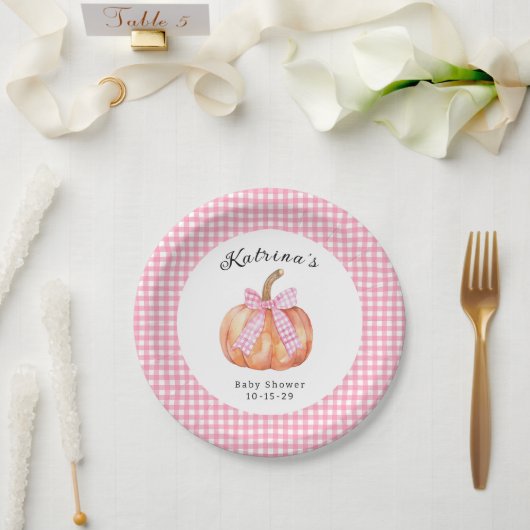 小さなかぼちゃが赤ちゃんシャワーを浴びている ペーパープレート (ウェディング)