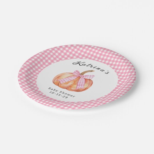 小さなかぼちゃが赤ちゃんシャワーを浴びている ペーパープレート (アングル)