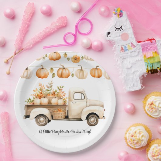 小さなかぼちゃが赤ちゃんシャワーを浴びている ペーパープレート (パーティー)