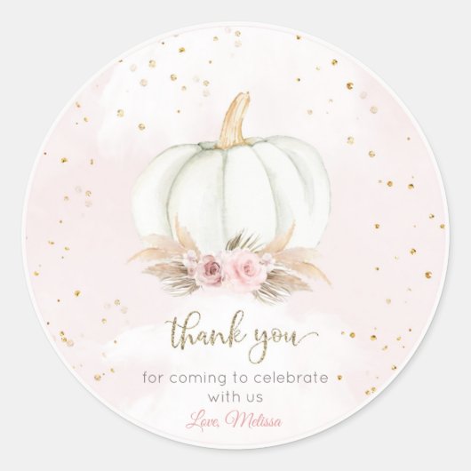 小さなかぼちゃが赤ちゃんシャワーを浴びている ラウンドシール (正面)