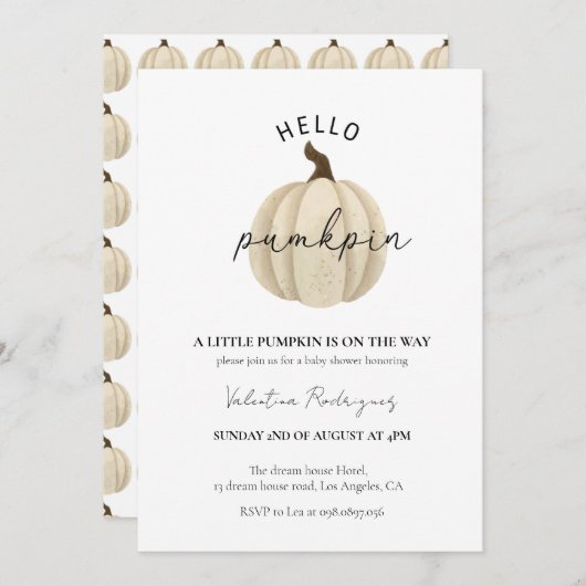 小さなかぼちゃが赤ちゃんシャワーを浴びている 招待状 (正面/裏面)