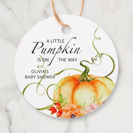 小さなかぼちゃが赤ちゃんシャワーを浴びる フェイバータグ (裏面)