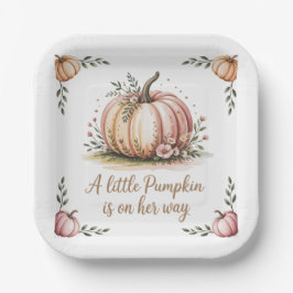 小さなかぼちゃが赤ちゃんシャワーを浴びる ペーパープレート