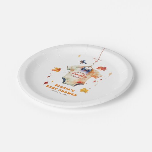 小さなかぼちゃが赤ちゃんシャワーを浴びる ペーパープレート (アングル)