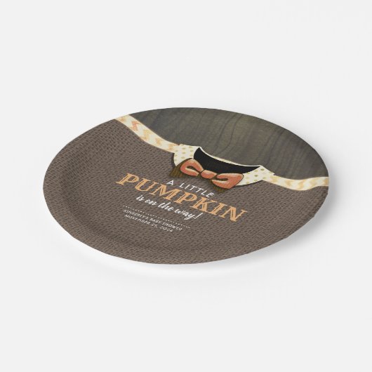 小さなかぼちゃが赤ちゃんシャワーを浴びる ペーパープレート (アングル)