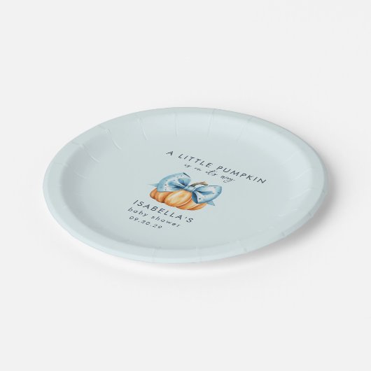 小さなかぼちゃが赤ちゃんシャワーを浴びる ペーパープレート (アングル)