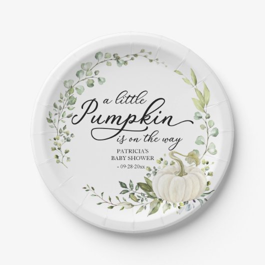 小さなかぼちゃが赤ちゃんシャワーを浴びる ペーパープレート (正面)