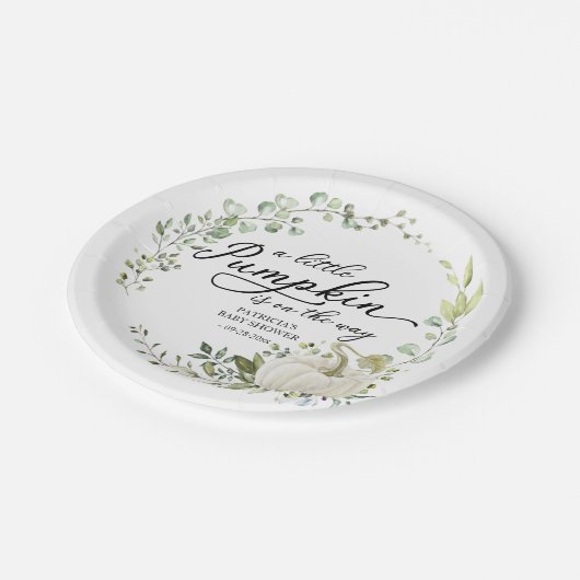 小さなかぼちゃが赤ちゃんシャワーを浴びる ペーパープレート (アングル)