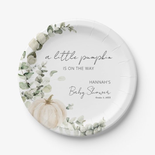 小さなかぼちゃが赤ちゃんシャワーを浴びる ペーパープレート (正面)