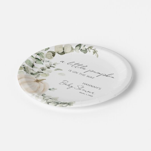 小さなかぼちゃが赤ちゃんシャワーを浴びる ペーパープレート (アングル)