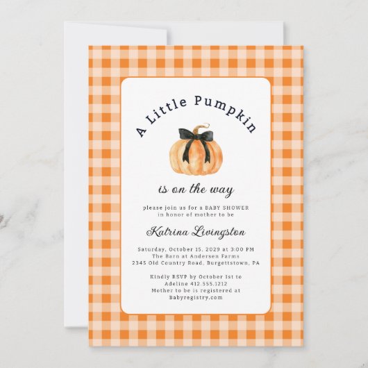 小さなかぼちゃが赤ちゃんシャワーを浴びる 招待状 (正面)