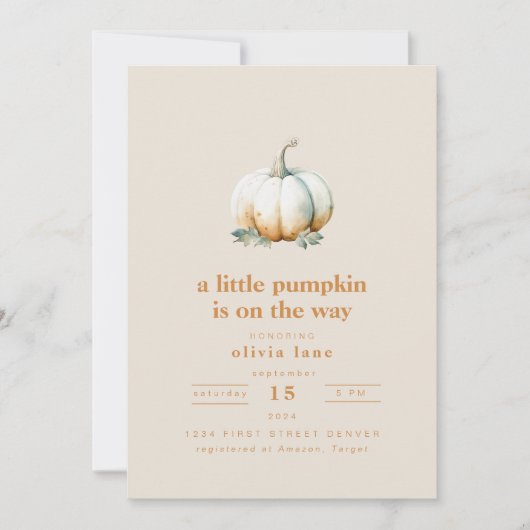 小さなかぼちゃが赤ちゃんシャワーを浴びる 招待状 (正面)