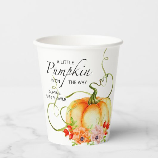 小さなかぼちゃが赤ちゃんシャワーを浴びる 紙コップ (正面)
