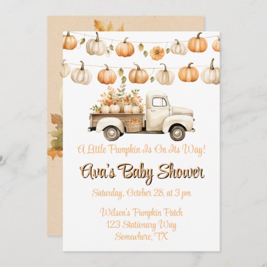 小さなかぼちゃが赤ちゃんシャワーを途中にある 招待状 (正面/裏面)