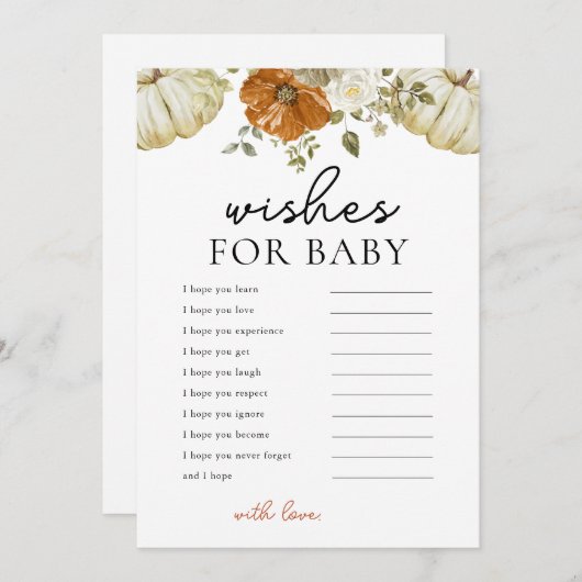 小さなかぼちゃが赤ちゃんシャワーカードを願う シーズンカード (正面/裏面)