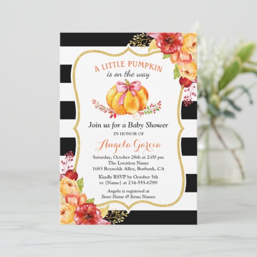 小さなかぼちゃが途中だ |女の子の赤ちゃんシャワー 招待状