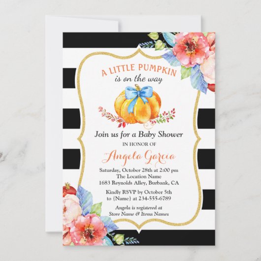 小さなかぼちゃが途中だ |男の子の赤ちゃんシャワー 招待状 (正面)