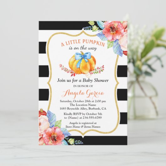 小さなかぼちゃが途中だ |男の子の赤ちゃんシャワー 招待状 (スタンド正面)