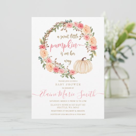 小さなかぼちゃが途中にある秋の赤ちゃん 招待状 (スタンド正面)