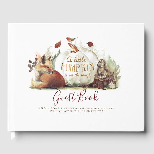 小さなかぼちゃが途中にある秋ベイビーシャワー ゲストブック (正面)