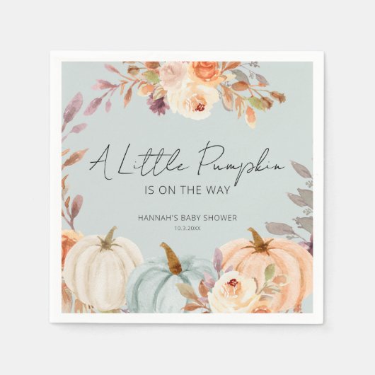 小さなかぼちゃが途中にある秋ベイビーシャワー スタンダードカクテルナプキン (正面)