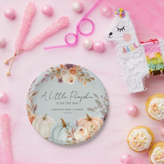 小さなかぼちゃが途中にある秋ベイビーシャワー ペーパープレート (パーティー)