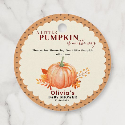 小さなかぼちゃが途中にある秋赤ちゃんシャワー フェイバータグ (裏面)